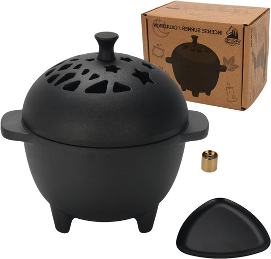 Cast Iron Incense Burner - Cast Iron Incense Holder Mini Cauldron for Sage, Palo Santo, Resin, Charcoal & Japanese Incense | Home, Rituals & Meditation Censer Bowl