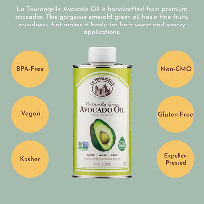 La Tourangelle, Avocado Oil, Handcrafted from Premium Avocados, Great for Cooking, as Butter Substitute, and for Skin and Hair, 16.9 Fl Oz