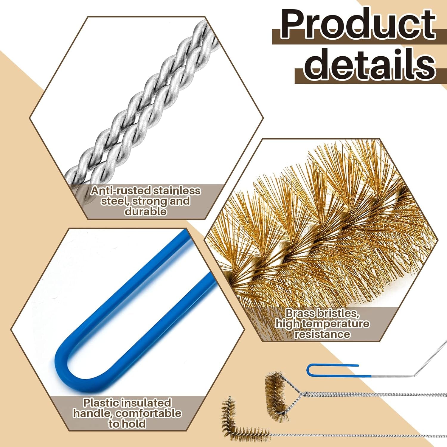 Nuenen 3 Pieces Fryer Cleaning Tools Including L Shaped Fryer Cleaning Brush, Deep Cleanout Rod and Long Handle Basket Brush, Good to 750F for Restaurant Accessories