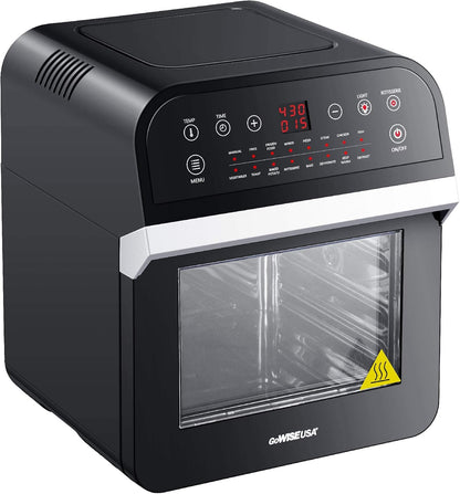 Gowise USA GW44800-O Deluxe 12.7-Quarts 15-In-1 Electric Air Fryer Oven with Rotisserie and Dehydrator + 50 Recipes QT, Black/Silver