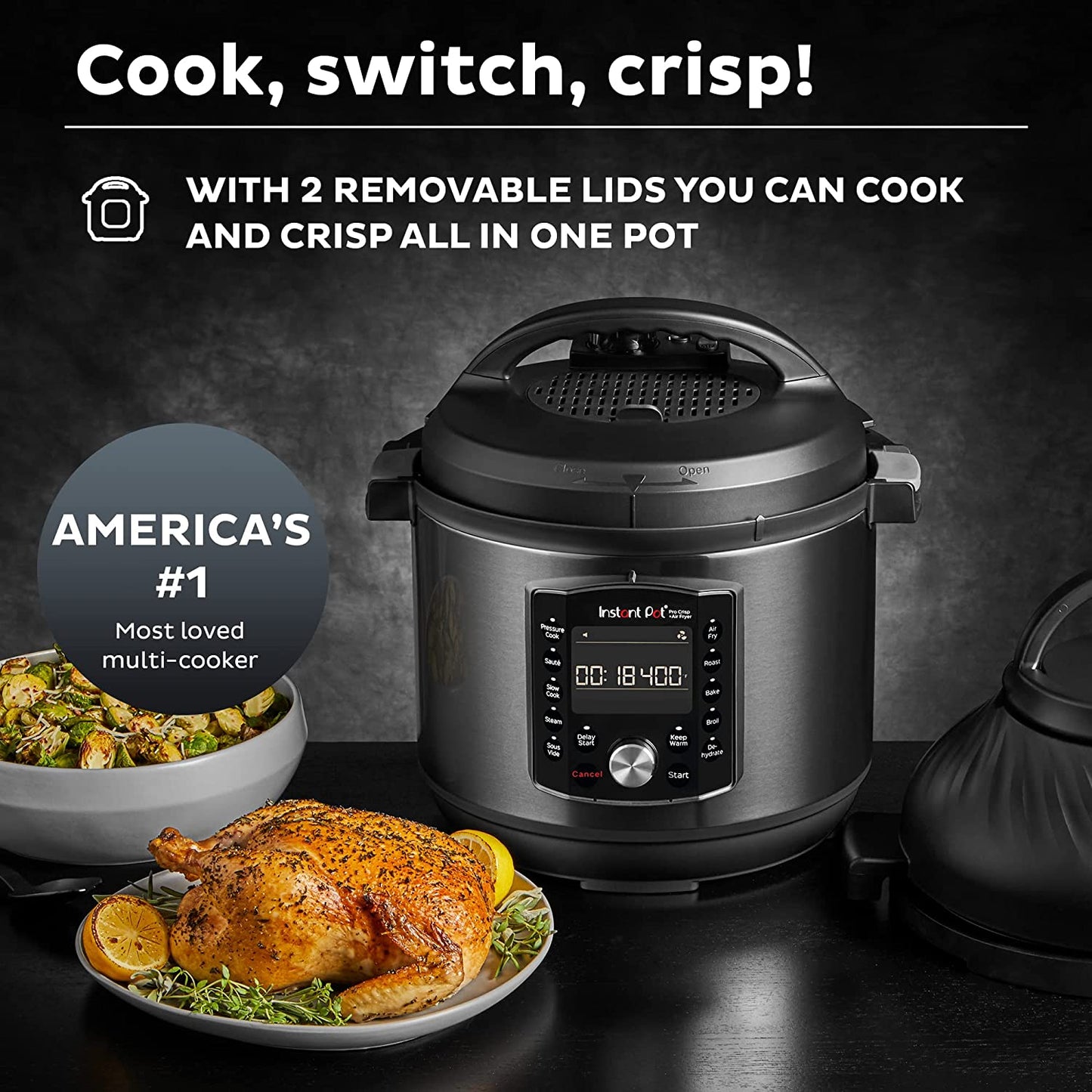Instant Pot Pro Crisp 11-In-1 Air Fryer and Electric Pressure Cooker Combo with Multicooker Lids That Air Fries, Steams, Slow Cooks, Sautés, Dehydrates, & More, Free App with over 800 Recipes, 8 Quart