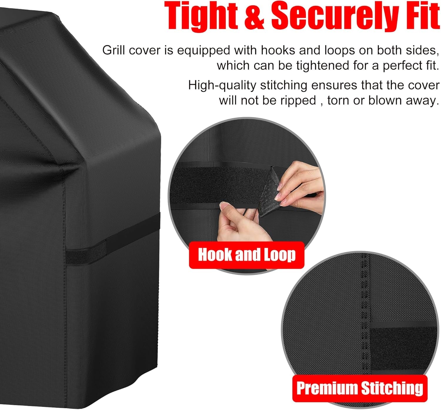 Grill Cover, 58 Inch Heavy Duty BBQ Gas Grill Cover for Outdoor Grill, Waterproof, Weather Resistant, Anti-Uv, Rip-Proof, Fade Resistant Barbecue Cover with Hook-And-Loop Straps for Most Grills
