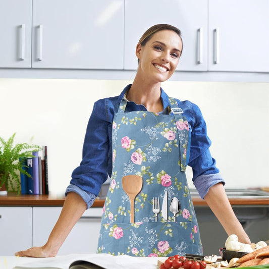 DILLMAN Aprons for Women with Pockets Cotton Linen Cooking Kitchen Baking Soft Durable Floral Gardening Apron