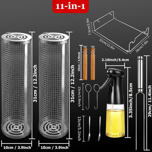 Rolling Grilling Baskets for Outdoor Grill Bbq Stainless Steel Holder Barbecue Cylinder Cage Cooking Accessories for Veggies Vegetable Camping, Birthday Gift for Men Dad Husband Him Fathers Day Papa