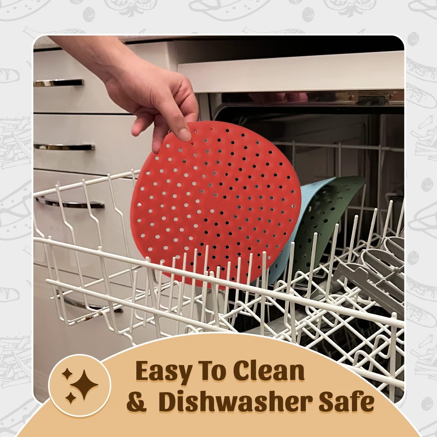 Reusable round Silicone Air Fryer Liners (9 Inch, 3 Pack) by Linda’S Essentials - Non-Stick, Easy-Clean Accessories with Cheat Sheet & Recipe Book, Perfect for Quick Meals