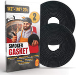 Smoker Chef XXL 20 FT Grill Gasket for Smokers - Black 1/2’’ X 1/8’’ Hi Temp Seal Smoker Gasket – 2-Pack X 10 FT Self Stick Black Nomex Fire Tape for BBQ Lid – High Heat Temperature Material Replace