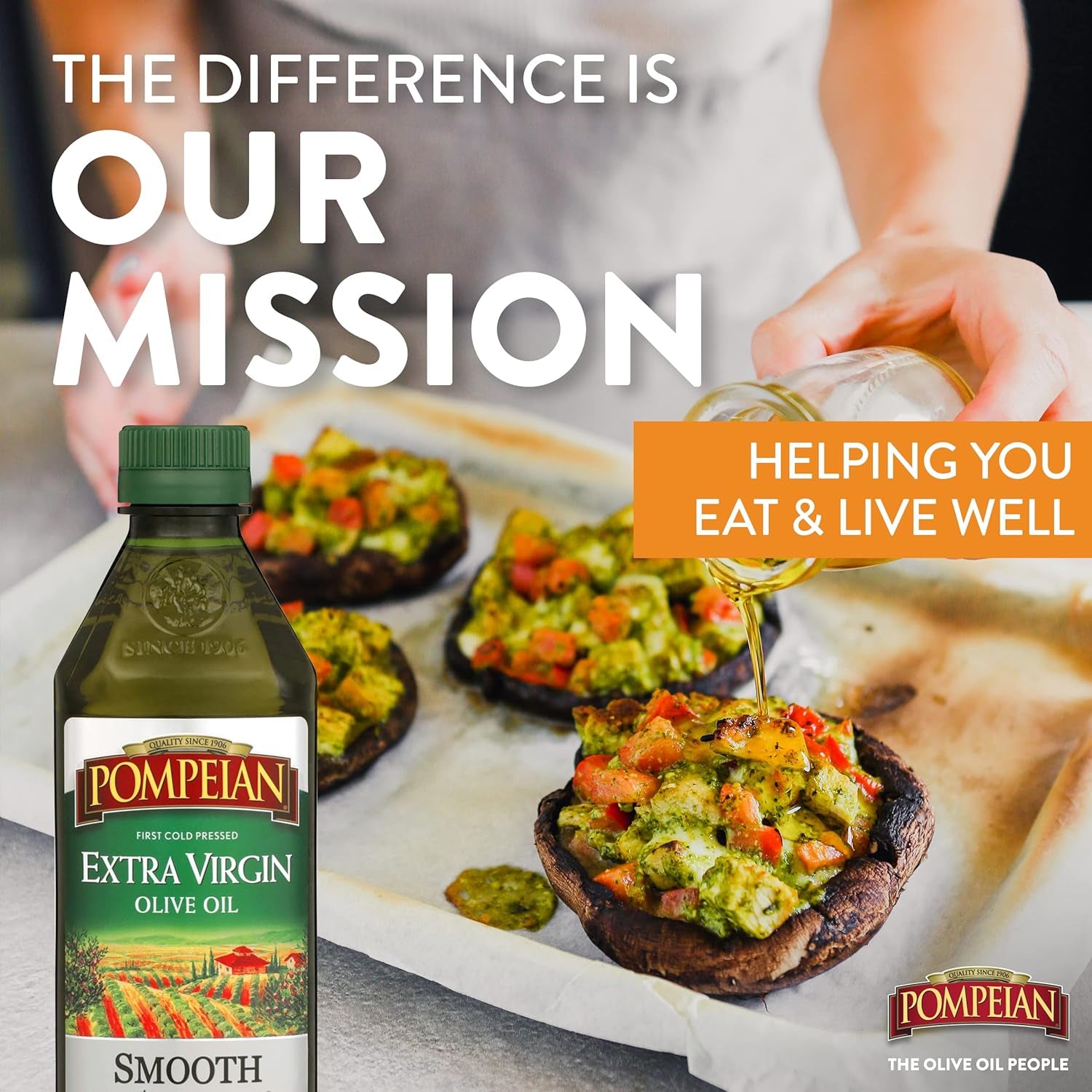 Pompeian Smooth Extra Virgin Olive Oil, Contains Polyphenols, First Cold Pressed, Mild and Delicate Flavor, Perfect for Sauteing & Stir-Frying, Naturally Gluten-Free, Non-Gmo, 16 FL Oz, Single Bottle