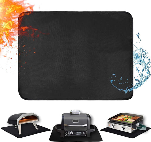 Amerbro 25 X 19.5In Heat Resistant Grill Mats for Outdoor Grill to Protect Your Prep Table and Outdoor Grill Table - Fire Proof & Water Proof & Oil Proof BBQ Mat - Black (0.6Mm)