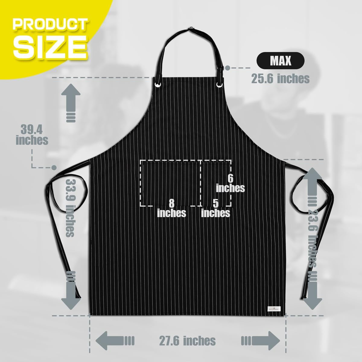 ROTANET Stripe Stretch Apron for Men Women Chef Big and Tall Large Striped Aprons with Pockets for Kitchen Cooking Waterproof