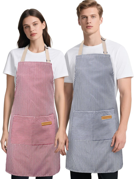 2 Pack Kitchen Cooking Aprons, Soft Aprons for Women Men with 2 Pockets Chef Apron with Adjustable Neck Strap and Long Tie