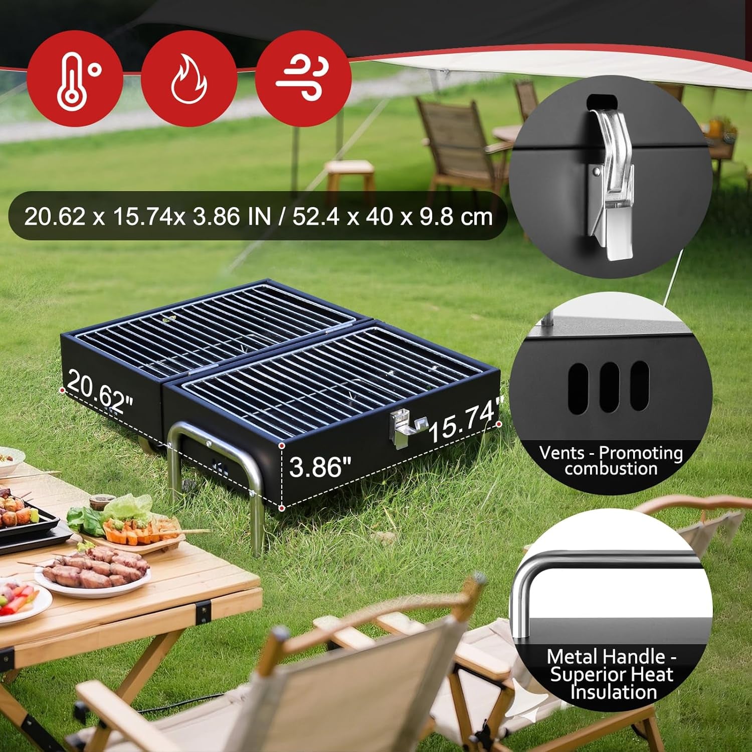 Portable Charcoal Grill, Table Top Small BBQ Grill for Outdoor, Camping, Beach, Easy Assembly, Heavy Duty & Multi-Use Small Grill, Black (270 Sq.In)