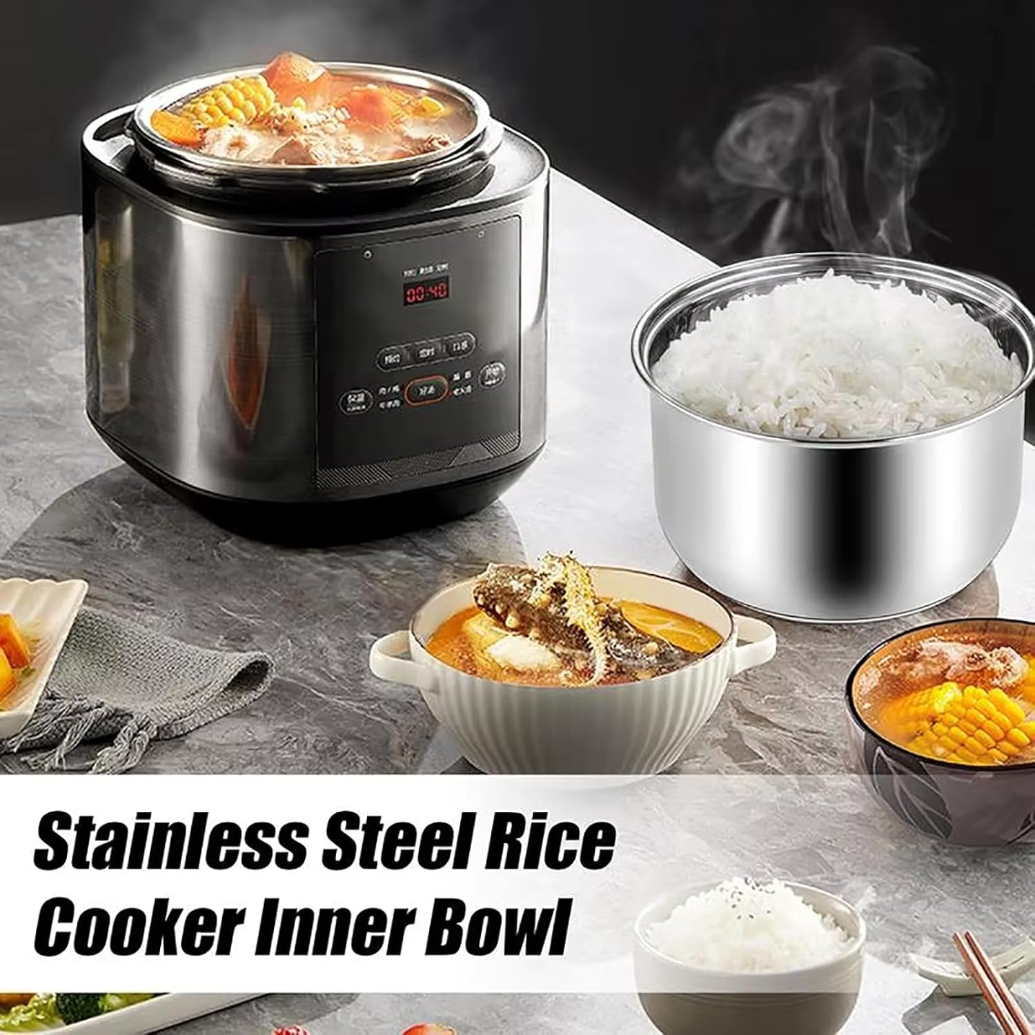 Stainless Steel Rice Cooker Inner Pot, Non-Stick Replacement Pot, Durable & Universal Fit for Multi-Cookers, Even Heating for Perfect Rice (1.6L)