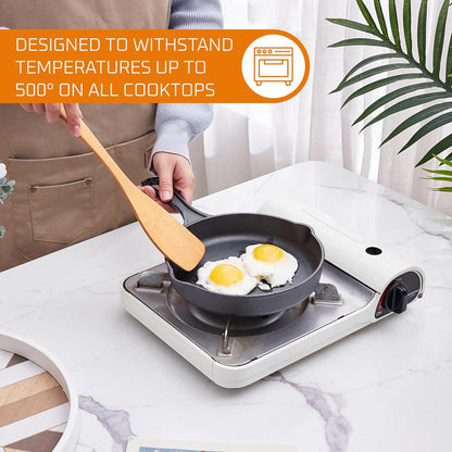 Pre Seasoned 6 Pcs Pots and Pans Set - Bruntmor Double Dutch Oven Crockpot - Cooking Set - Cast Iron Skillets and Square Grill Pan with Lid - Outdoor Camping Cookware - Kitchen Accessories