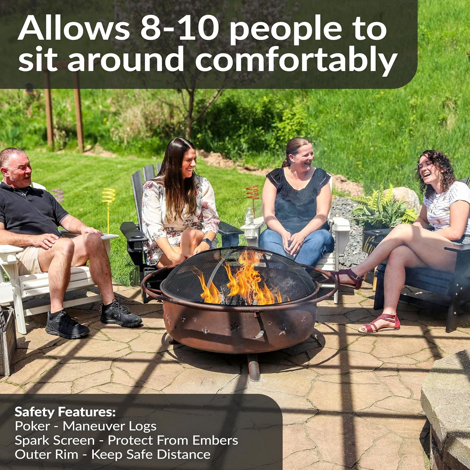 Sunnydaze Cosmic 42-Inch Large Outdoor Fire Pit - Wood-Burning Fire Pit with round Spark Screen, Poker, and Built-In Grate