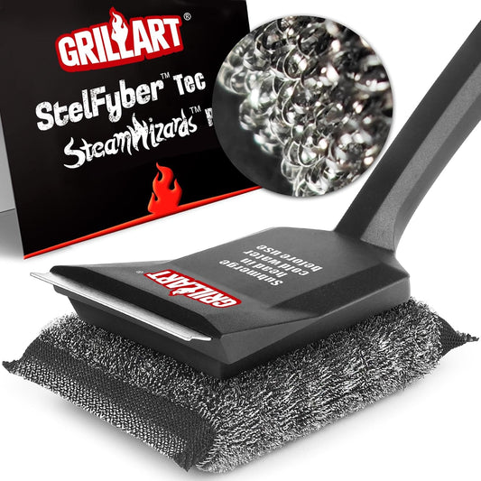 GRILLART Grill Brush Bristle Free, Steamwizards [Ultra Safe & Efficient] Grill Cleaner Brush with 1 Replacement Head, for Cast Iron and Stainless Steel Grates, BBQ Grill Brush for Outdoor Grill