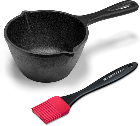 Image of Small Cast Iron Basting Pot with Silicone BBQ Brush – Cast Iron Saucepan for Grilling, Smoking, Butter Melting Pot, 15 Oz