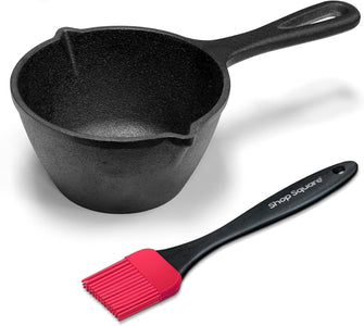 Small Cast Iron Basting Pot with Silicone BBQ Brush – Cast Iron Saucepan for Grilling, Smoking, Butter Melting Pot, 15 Oz