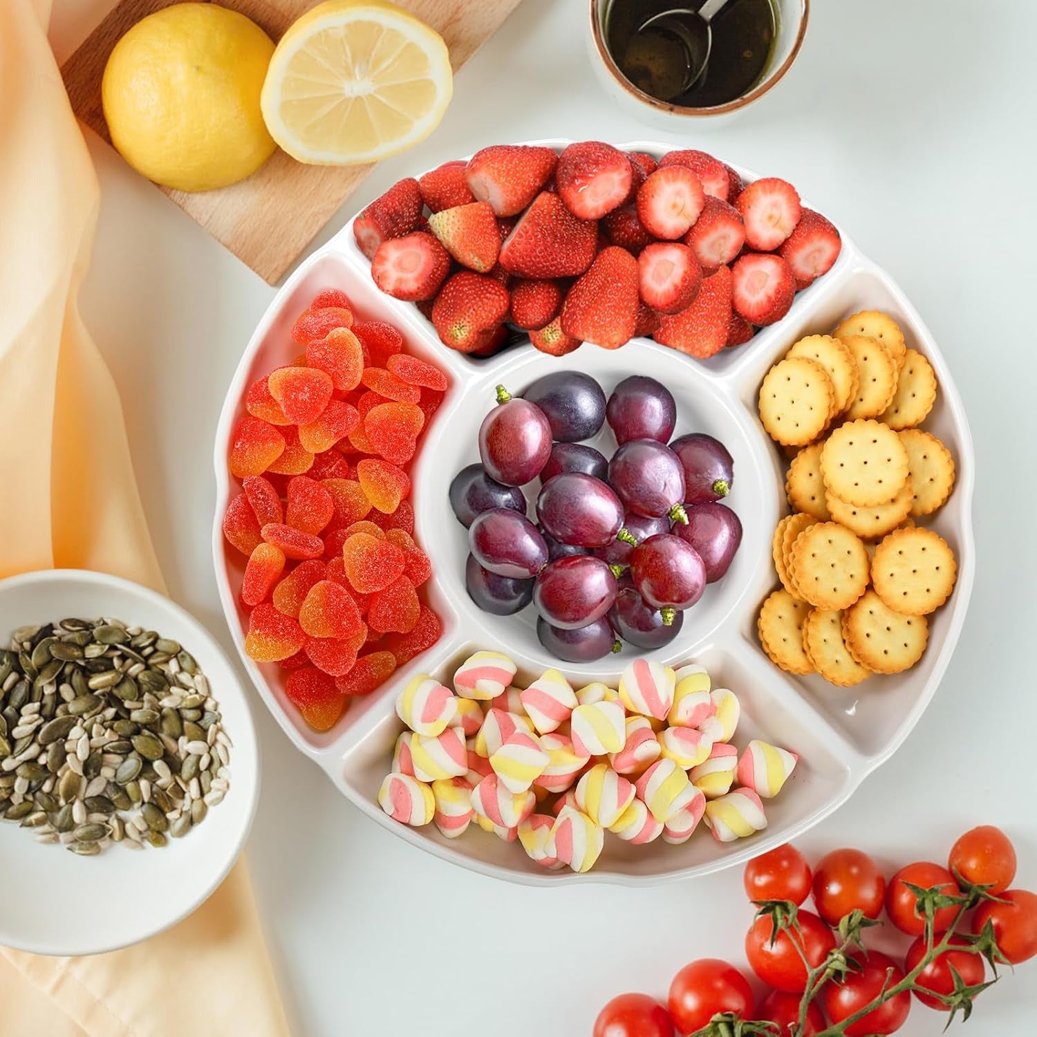 3 Pack Divided Serving Tray, 13 Inch Unbreakable Chip and Dip Platter, Melamine Appetizer Serving Plate, 5 Sectional Party Snack Relish Tray for Serving Food, Nuts, Candy, Dried Fruit, Veggies