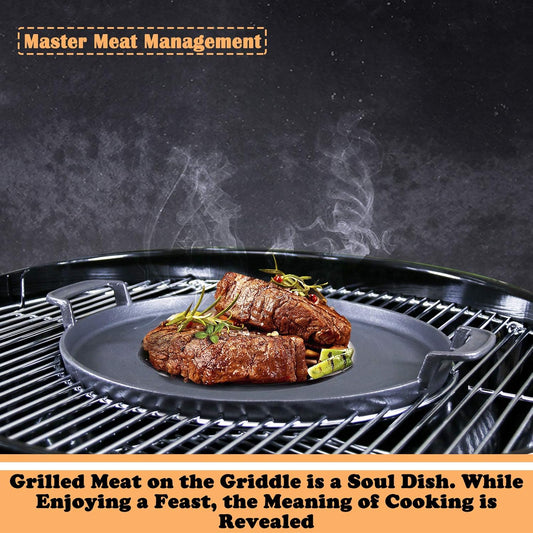 Hisencn 7421 Gourmet BBQ System Griddle for Weber 22 1/2 Inch Charcoal Grill, Cast Iron 12" Griddle Pan for Weber Original Kettle Premium 22.5'' Smokers, Performer Premium Grill