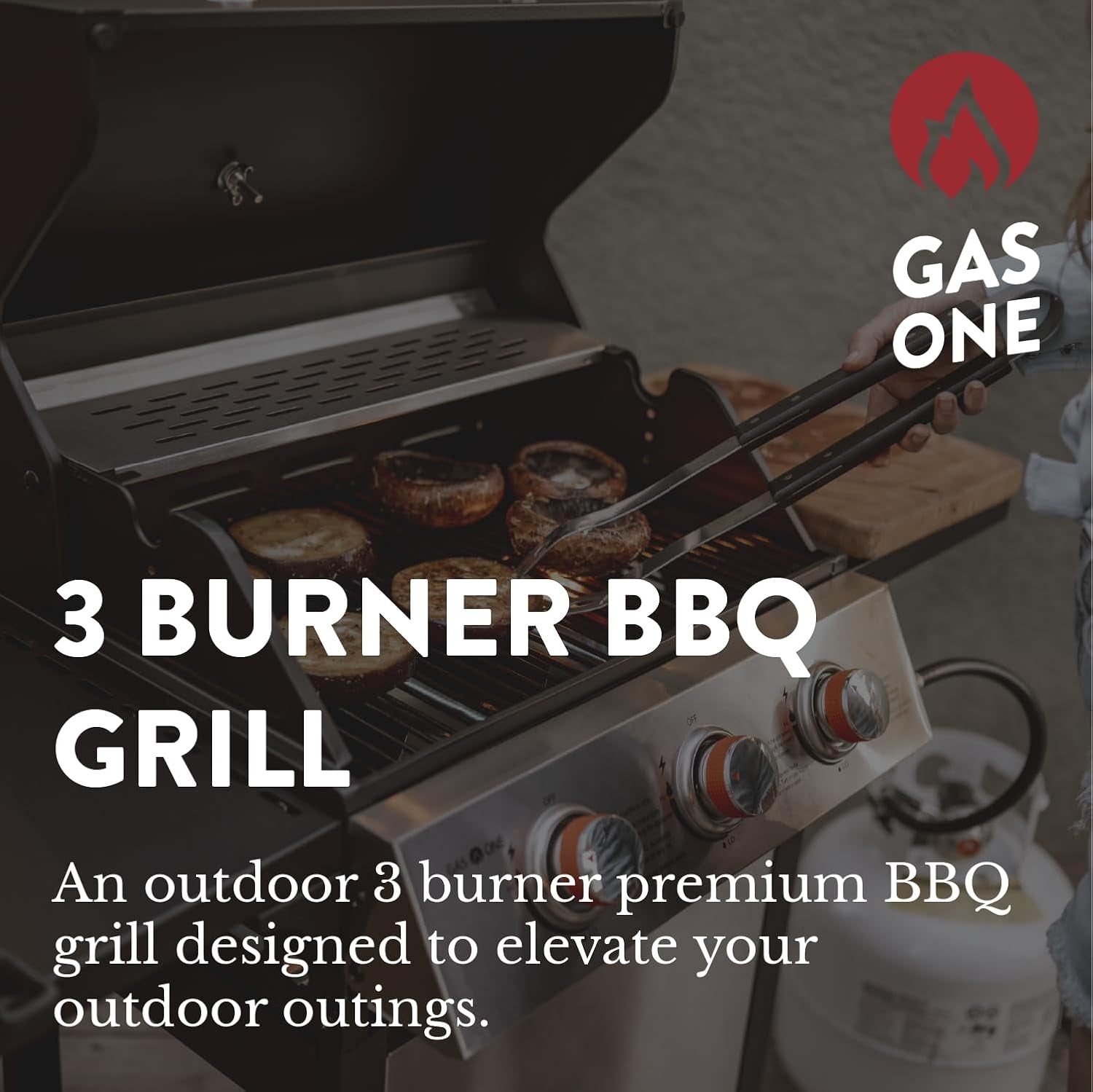 Gasone GP-1030S One 3 Burner Stainless Steel– Outdoor Cabinet Style with Wheels-High-Temperature Paint Coating Gas BBQ Grill – Elegant and Luxurious Design, Black