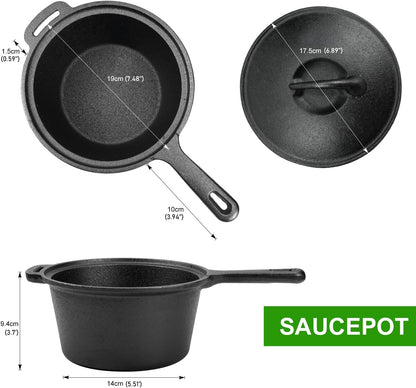 8 Piece Cast Iron Pots and Pans Set Cast Iron Skillets Bakeware and Square Grill Pan Camping Kitchen Cookware