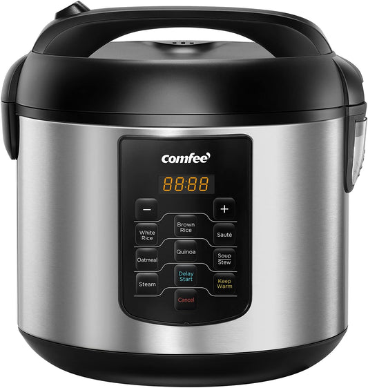 COMFEE' Rice Cooker 10 Cup Uncooked/20 Cup Cooked , Rice Maker, Steamer, Saute, Steamer and Warmer, 5.2 QT Large Capacity, Brown Rice, Quinoa and Oatmeal, 8 One-Touch Programs