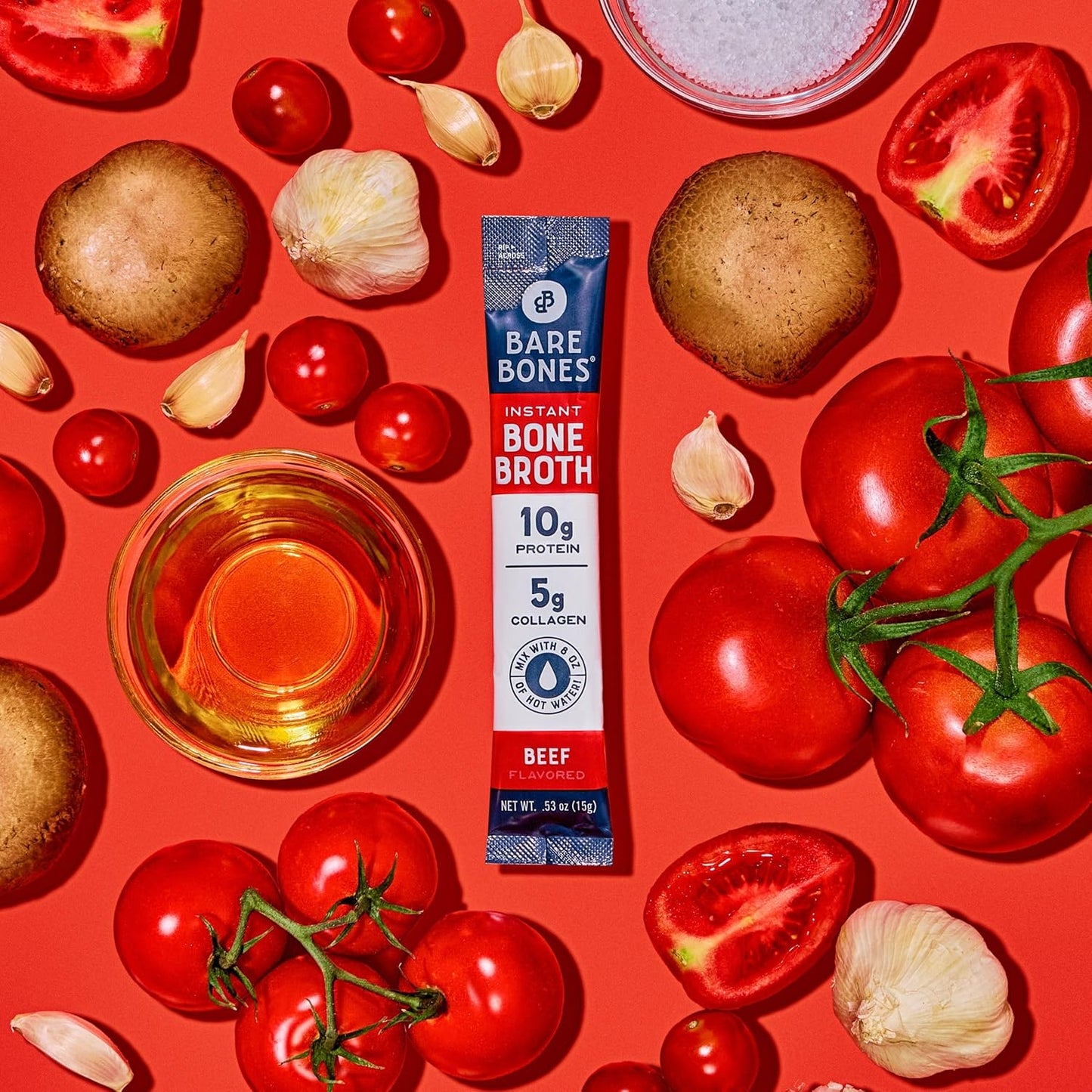 Bare Bones Beef Bone Broth Instant Powdered Mix | Rich Savory Packets On-The-Go No Artificial Flavors | 100% Grass Fed Keto & Paleo Friendly | 10G Protein | 16 Pack