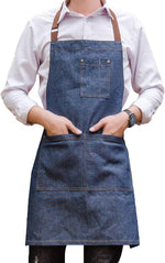 Unisex Adjustable Multi Pocket Denim Apron for Chef Kitchen BBQ and Studio