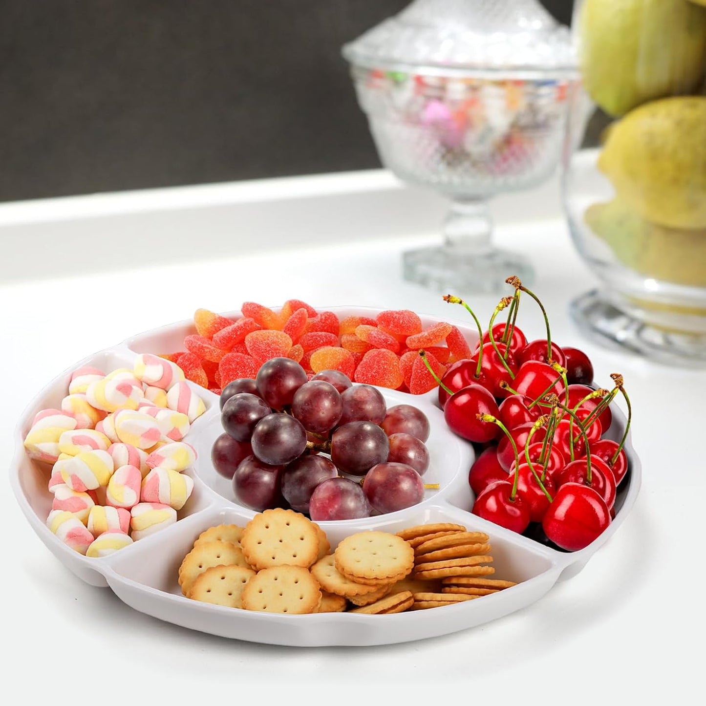 3 Pack Divided Serving Tray, 13 Inch Unbreakable Chip and Dip Platter, Melamine Appetizer Serving Plate, 5 Sectional Party Snack Relish Tray for Serving Food, Nuts, Candy, Dried Fruit, Veggies