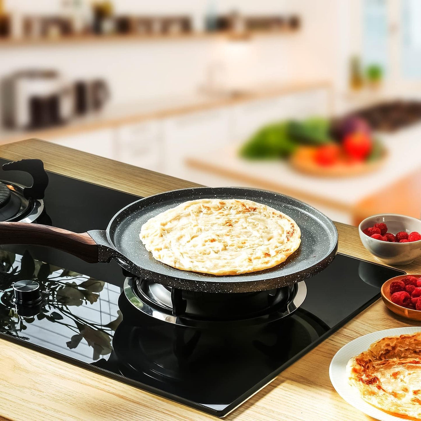 SENSARTE Nonstick Crepe Pan, Swiss Granite Coating Dosa Pan Pancake Flat Skillet Tawa Griddle 12-Inch with Stay-Cool Handle, Induction Compatible