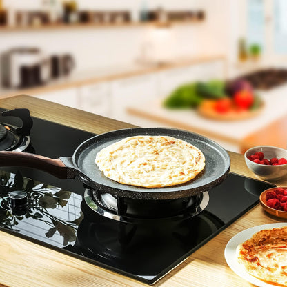 SENSARTE Nonstick Crepe Pan, Swiss Granite Coating Dosa Pan Pancake Flat Skillet Tawa Griddle 12-Inch with Stay-Cool Handle, Induction Compatible