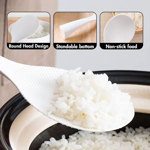 Image of 2 Pcs Plastic Rice Paddle,Non Stick Standing Rice Spoon Scooper Spatula,Heat Resistant Rice Cooker Spoon (White)