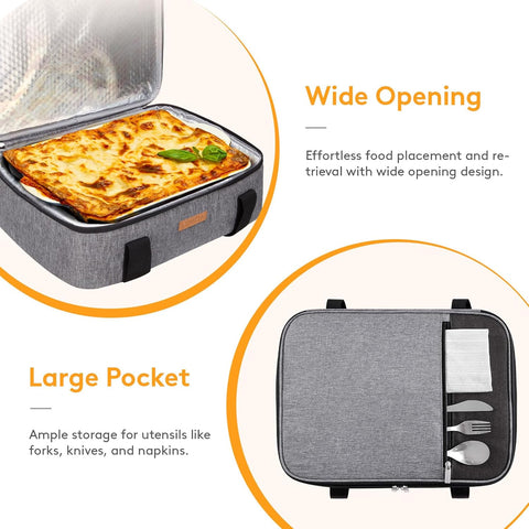 Image of Insulated Casserole Carrier for Hot or Cold Food, Lasagna Lugger Tote for Potluck Parties/Picnic/Cookouts, Fits 9"X13" Baking Dish, Grey