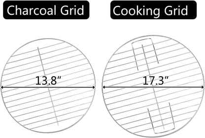 18“ Charcoal Grill with Wheels for Outdoor Cooking Barbecue Camping BBQ Coal Kettle Grill Tailgating Portable Heavy Duty round with Thickened Grilling Bowl Wheels, Black