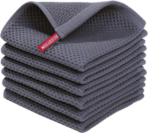Image of Homaxy 100% Cotton Waffle Weave Kitchen Dish Cloths, Ultra Soft Absorbent Quick Drying Dish Towels, 12 X 12 Inches, 6-Pack, Dark Grey