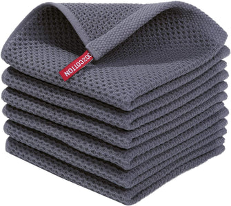 Homaxy 100% Cotton Waffle Weave Kitchen Dish Cloths, Ultra Soft Absorbent Quick Drying Dish Towels, 12 X 12 Inches, 6-Pack, Dark Grey