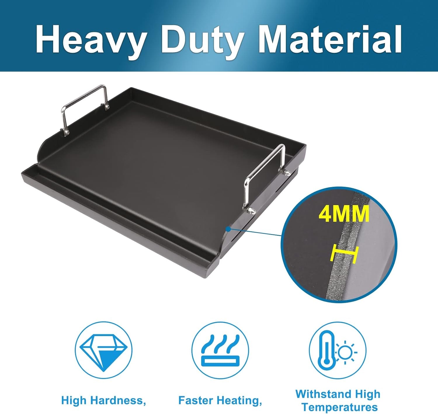 Utheer 17" X 13" Nonstick Coating Cooking Griddle for Gas Grill, Universal Griddle Flat Top Plate Insert with Grease Groove and Removable Handles for Charcoal/Gas Grills, Camping, Tailgating, Parties