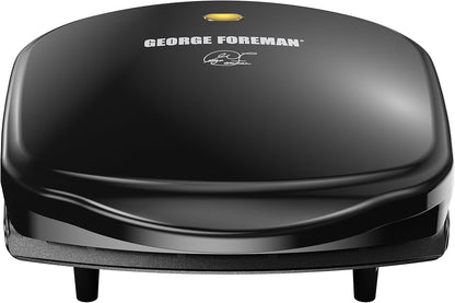 George Foreman 2-Serving Classic Plate Electric Indoor Grill and Panini Press, Black, Small Compact Size, GR10B