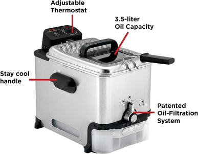 T-Fal 3.5L Deep Fryer with Oil Filtration System: 1700W Stainless Steel Fryer, Dishwasher Safe Parts, Digital Timer, Adjustable Temperature Control for Perfect Golden Crispy Results