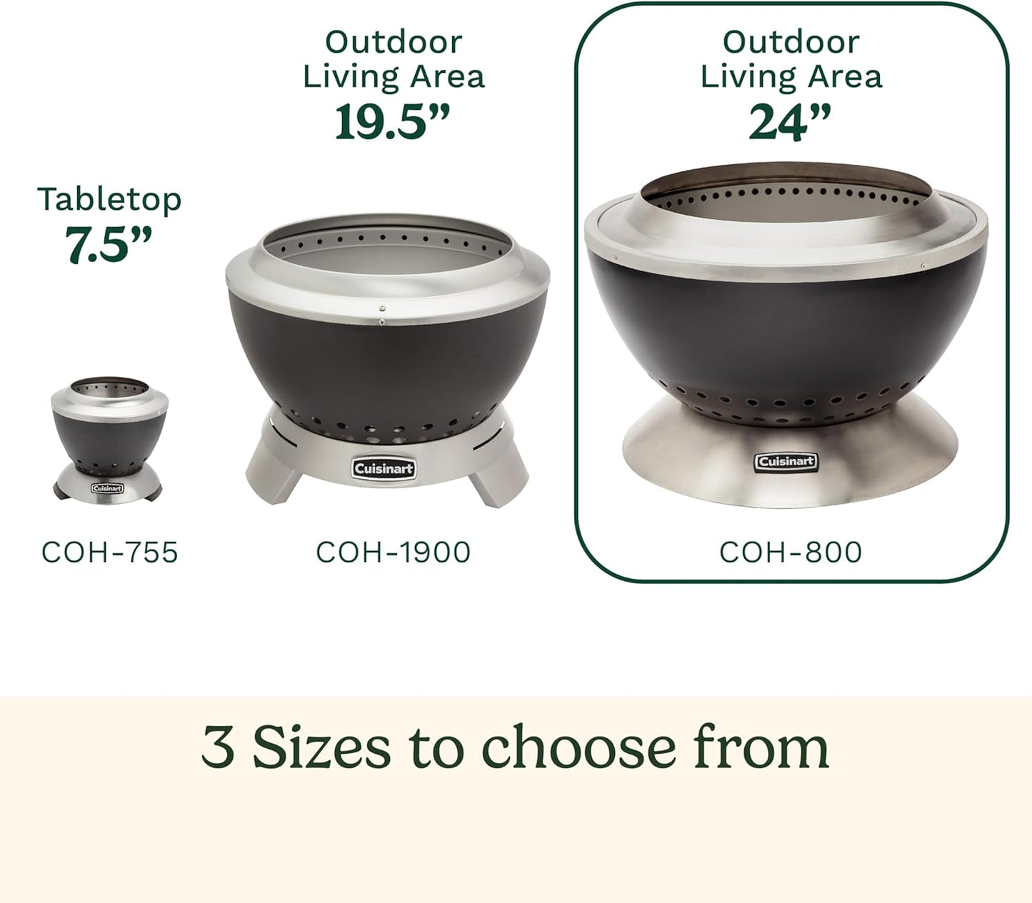 Cuisinart 24” Cleanburn Smokeless Fire Pit with Removable Base for Ash, Portable Outdoor Wood Burning Fireplace, Smoke Free Stainless Steel Outdoor Heater, Enhanced Airflow and Easy Cleanup