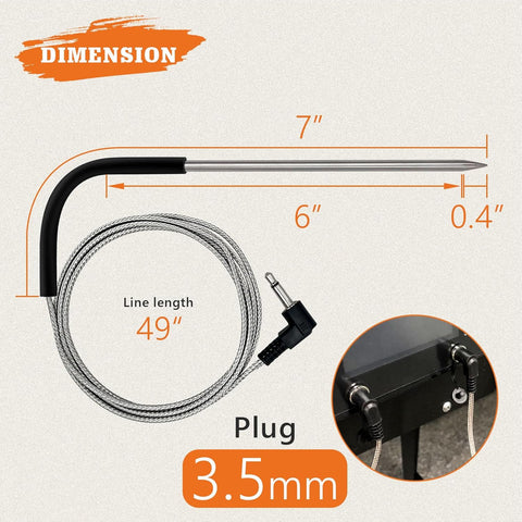 Image of 2-Pack Temp Meat Probe Replacement for Pit Boss Pellet Grills and Smokers, 3.5Mm Plug Thermometer Probes with 2 Pack Probe Grommets and Probe Clips