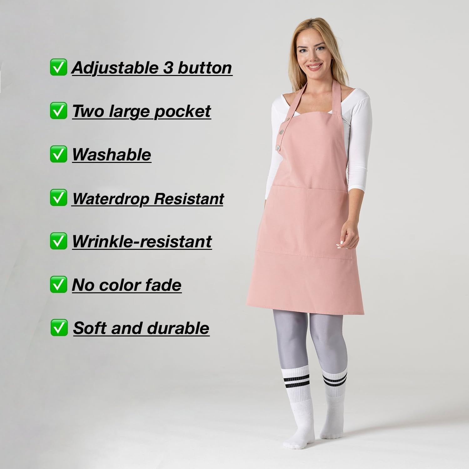 TOSHE Kitchen Apron Waterdrop Resistant Cotton Apron with Adjustable Aprons for Women with Pockets 10 Color Option Cooking Powder Pink Apron (Powder Pink)