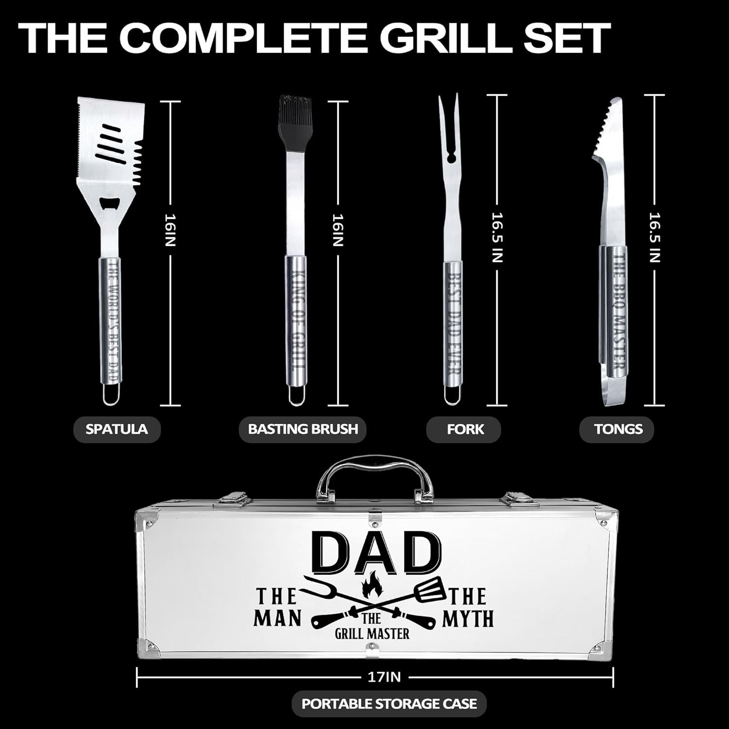 Dad Gifts, Fathers Day Dad Gifts from Daughter Son Heavy Duty Grilling Accessories Kit for Backyard BBQ, Dad Birthday Gift Thick Stainless Steel Grill Utensils with Non-Slip Handle Tool Grill Present