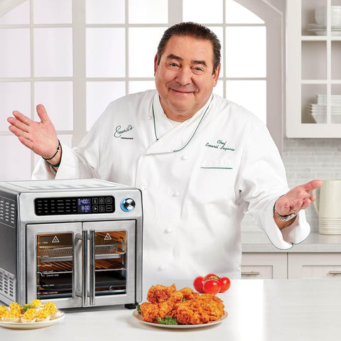 Image of Emeril Lagasse Extra Large French Door Air Fryer Toaster Oven Combo, 24 Cooking Functions and Digital Controls, 7 Accessories Included, Stainless Steel Finish, 26QT Capacity