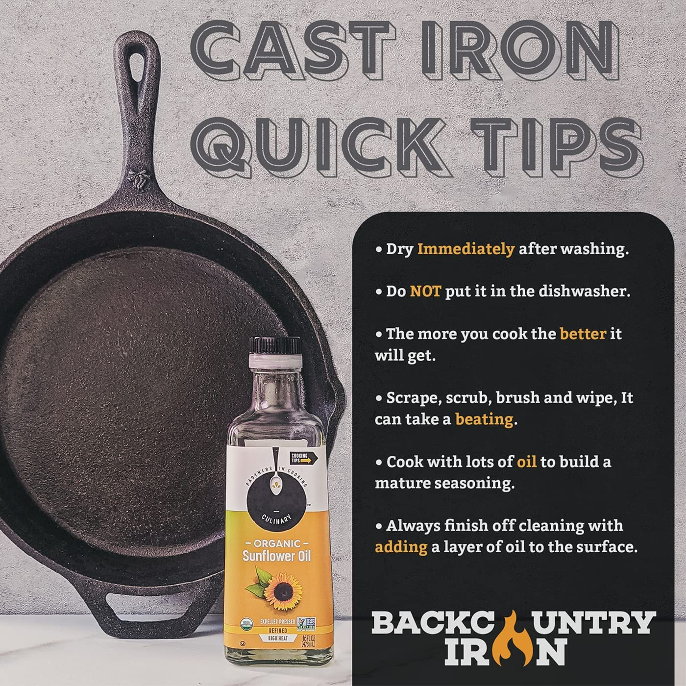 Backcountry Iron 14 Inch Cast Iron Wok with Flat Base and Handles