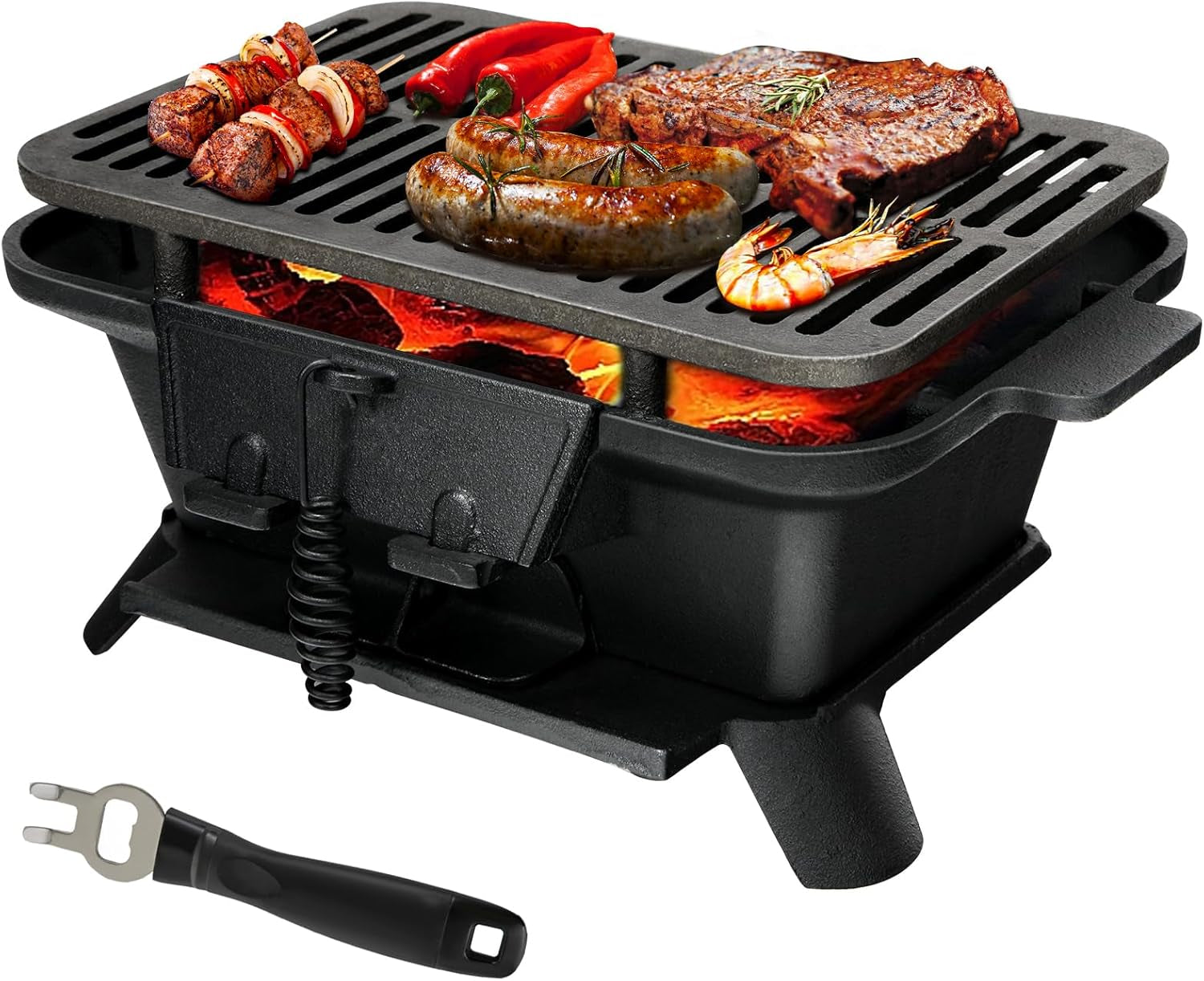 Giantex Portable Hibachi Grill, Double-Sided Cast Iron Grill with Air Regulating Door & Fire Gate, Grate Lifter, Ideal for Outdoor Picnic, Camping & Backyard Barbecue Cooking