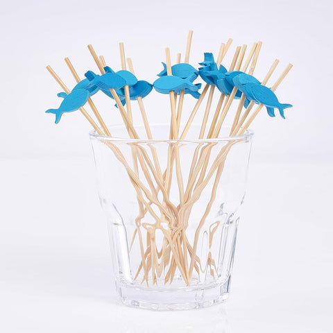 Image of Putwo Cocktail Toothpicks 100 Counts Cocktail Picks Handmade Natural Bamboo Cocktail Sticks Eco-Friendly Appetizer Skewers for Cocktail Appetizers Fruits Dessert - Blue Fishes