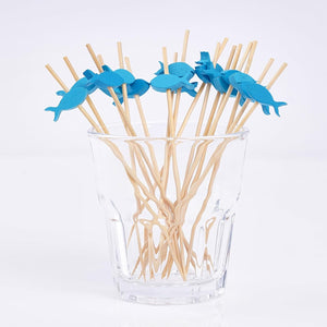 Putwo Cocktail Toothpicks 100 Counts Cocktail Picks Handmade Natural Bamboo Cocktail Sticks Eco-Friendly Appetizer Skewers for Cocktail Appetizers Fruits Dessert - Blue Fishes