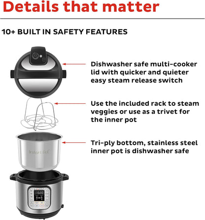 Instant Pot Duo 7-In-1 Electric Pressure Cooker, Slow Cooker, Rice Cooker, Steamer, Sauté, Yogurt Maker, Warmer & Sterilizer, Includes App with over 800 Recipes, Stainless Steel, 8 Quart