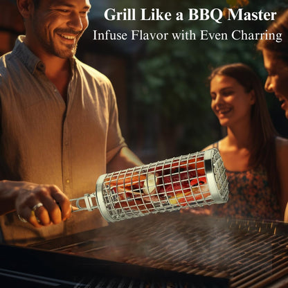 Grill Well 2.0 - Rolling Grill Basket (2 Pcs) for Vegetables, Kebob, Shrimp | BBQ Grilling Accessories for Outdoor Cooking & Camping | Perfect Father'S Day Gift for Men, Step Dad, Grandpa